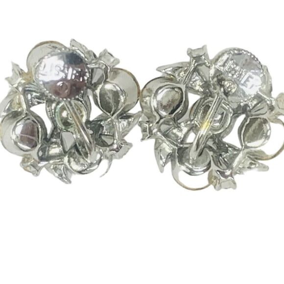 Lisner Crystal Flower Stud Earrings Signed Screw Backs Silver Shimmering - Picture 4 of 12
